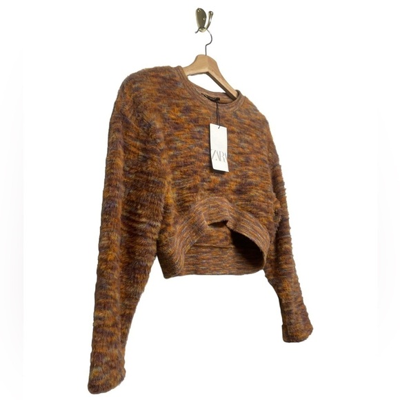 NWT ZARA Faux Fur Crop Sweater Multi M - Picture 8 of 12